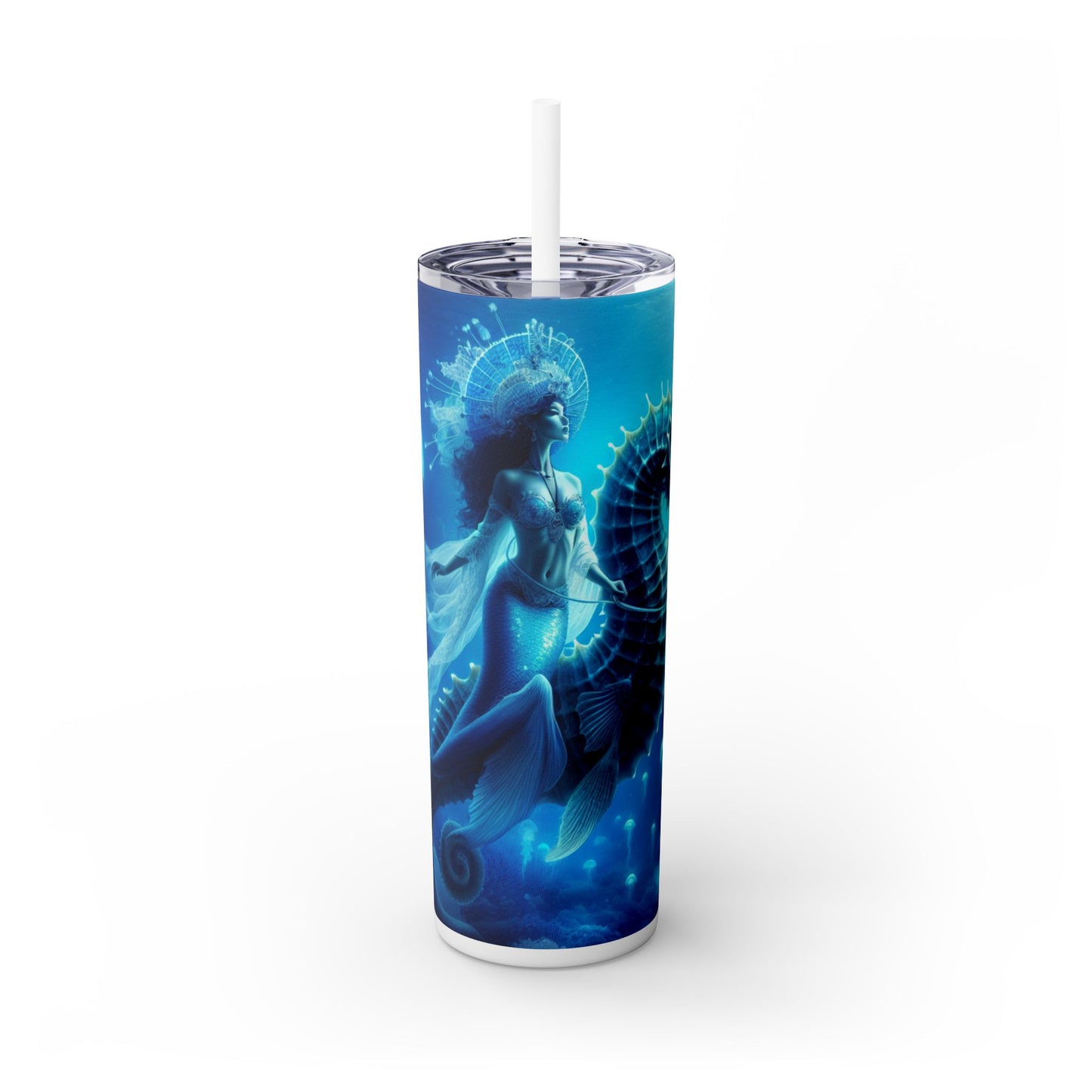 "Mermaid Magic: Journey with the Giant Seahorse" - The Alien Maars® Skinny Tumbler with Straw 20oz