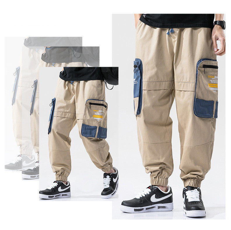 Pantalones cargo holgados con estampado de bloques de color y bolsillos grandes