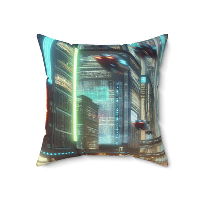 Neon Rain: A Futuristic Cityscape- The Alien Spun Polyester Square Pillow