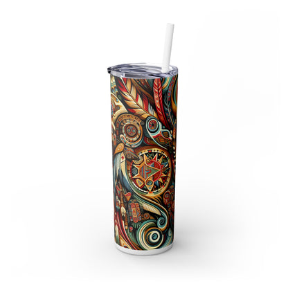 "Suroeste sagrado: una celebración del arte indígena" - Vaso delgado con pajita de Alien Maars® de 20 oz de arte indígena