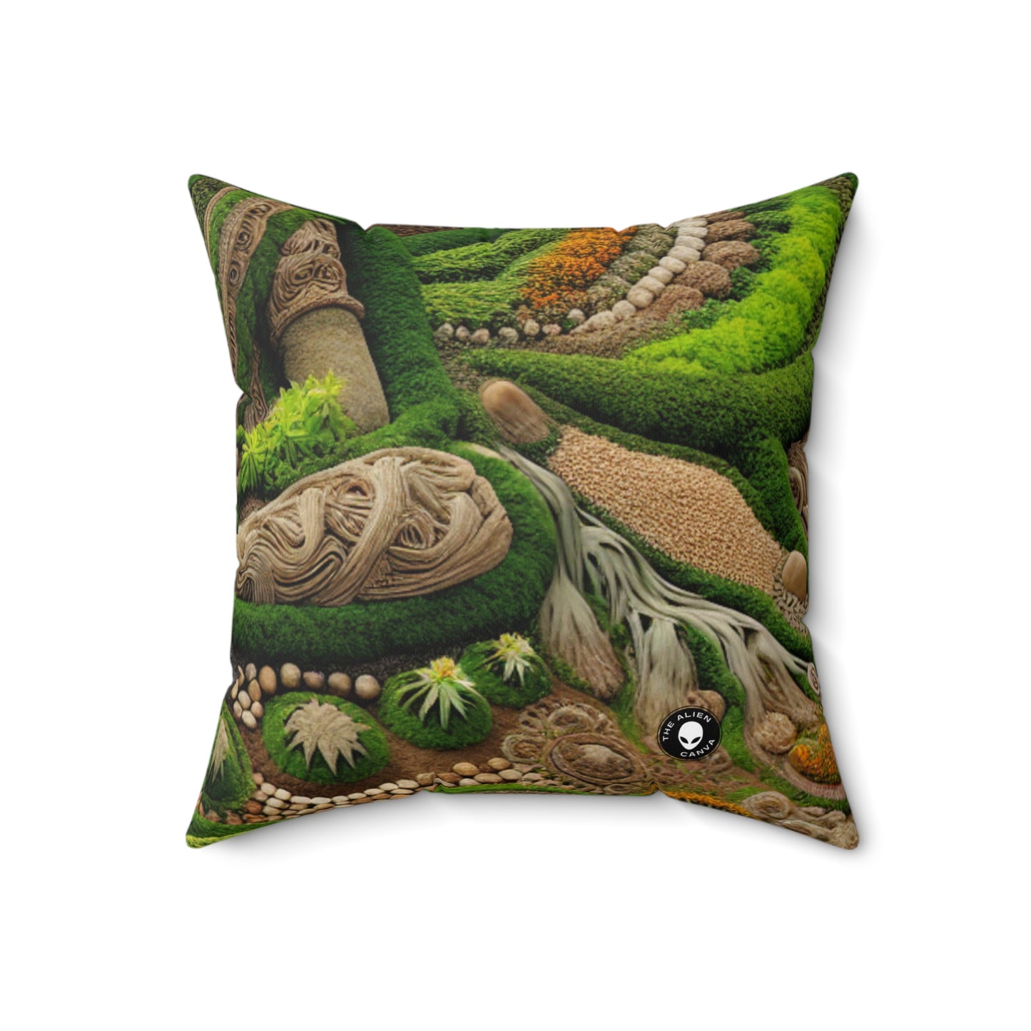 "Forest Mandala: A Harmony of Nature"- The Alien Spun Polyester Square Pillow Earth Art