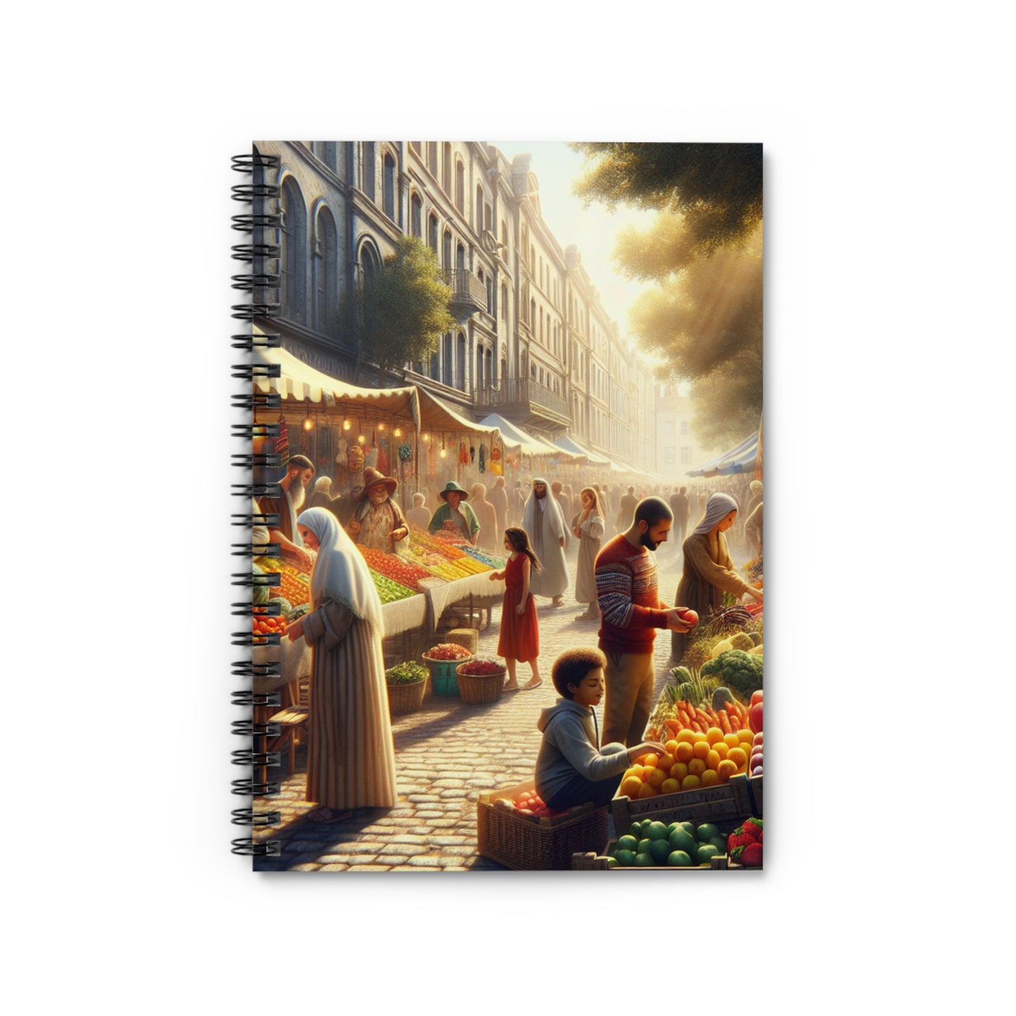 "Sunny Vibes at the Outdoor Market" - The Alien Spiral Notebook (Ligne Lignée) Style Réalisme