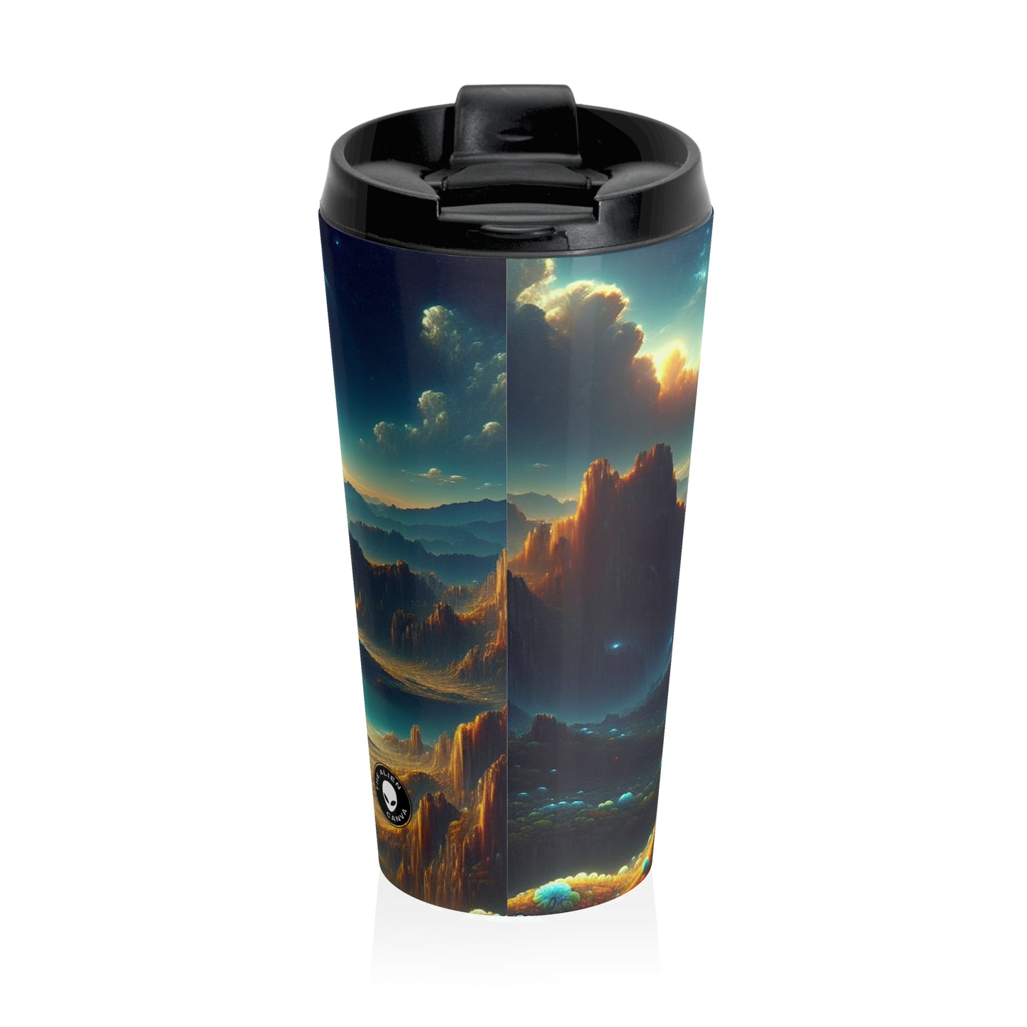 "Un Sueño Extraño: Un Mundo Desconocido en Detalle" - The Alien Stainless Steel Travel Mug planetas no descubiertos en estilo hyperrealista