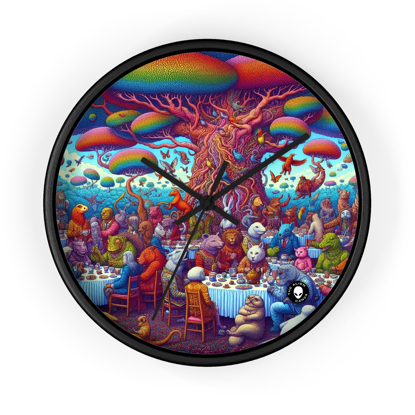 "Animal Tea Party in a Rainbow Wonderland" - The Alien Wall Clock