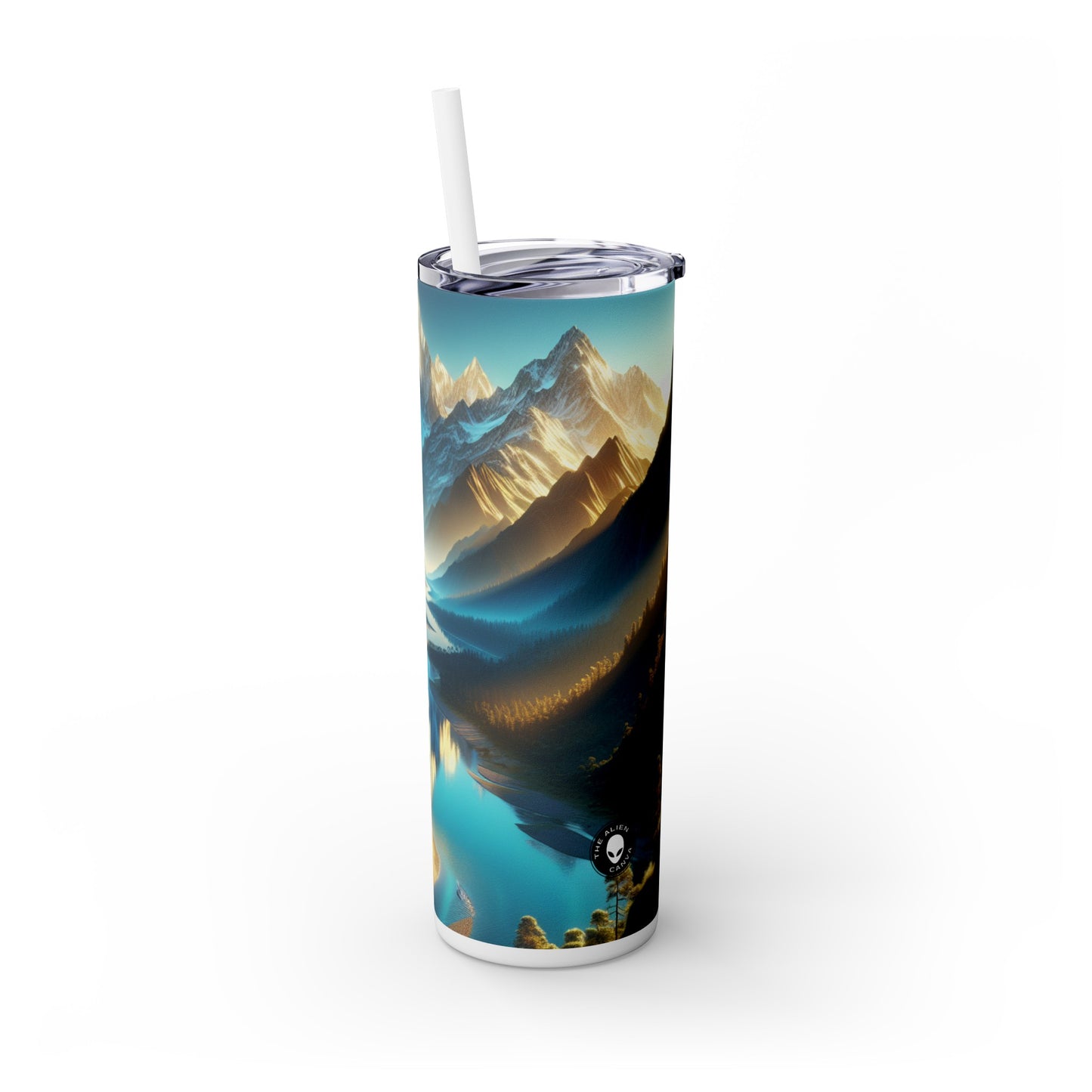 "Palette de sérénité : une symphonie au coucher du soleil" - The Alien Maars® Skinny Tumbler avec paille 20oz Photoréalisme