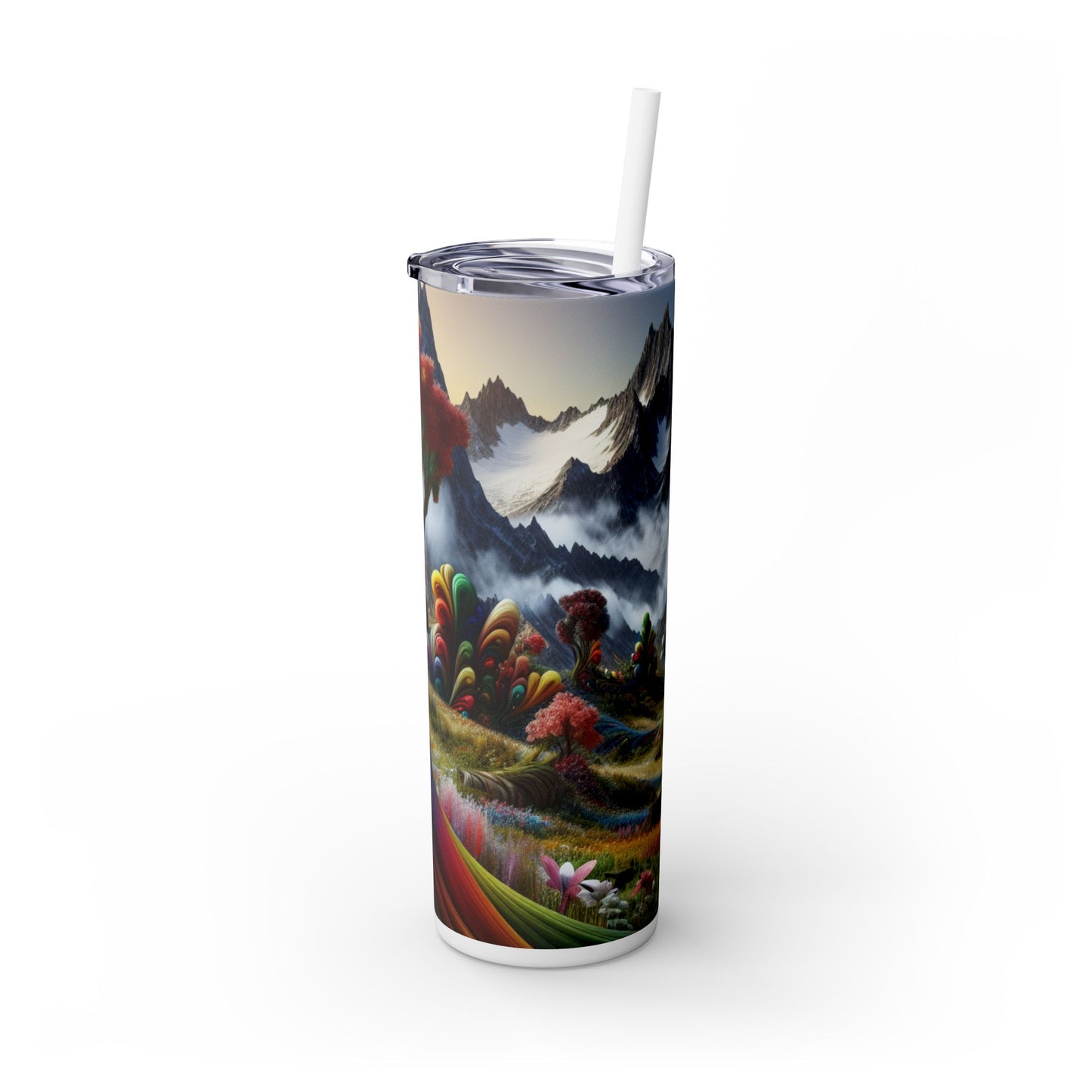 "Candy Mountains and Whimsical Valleys" - The Alien Maars® Skinny Tumbler with Straw 20oz