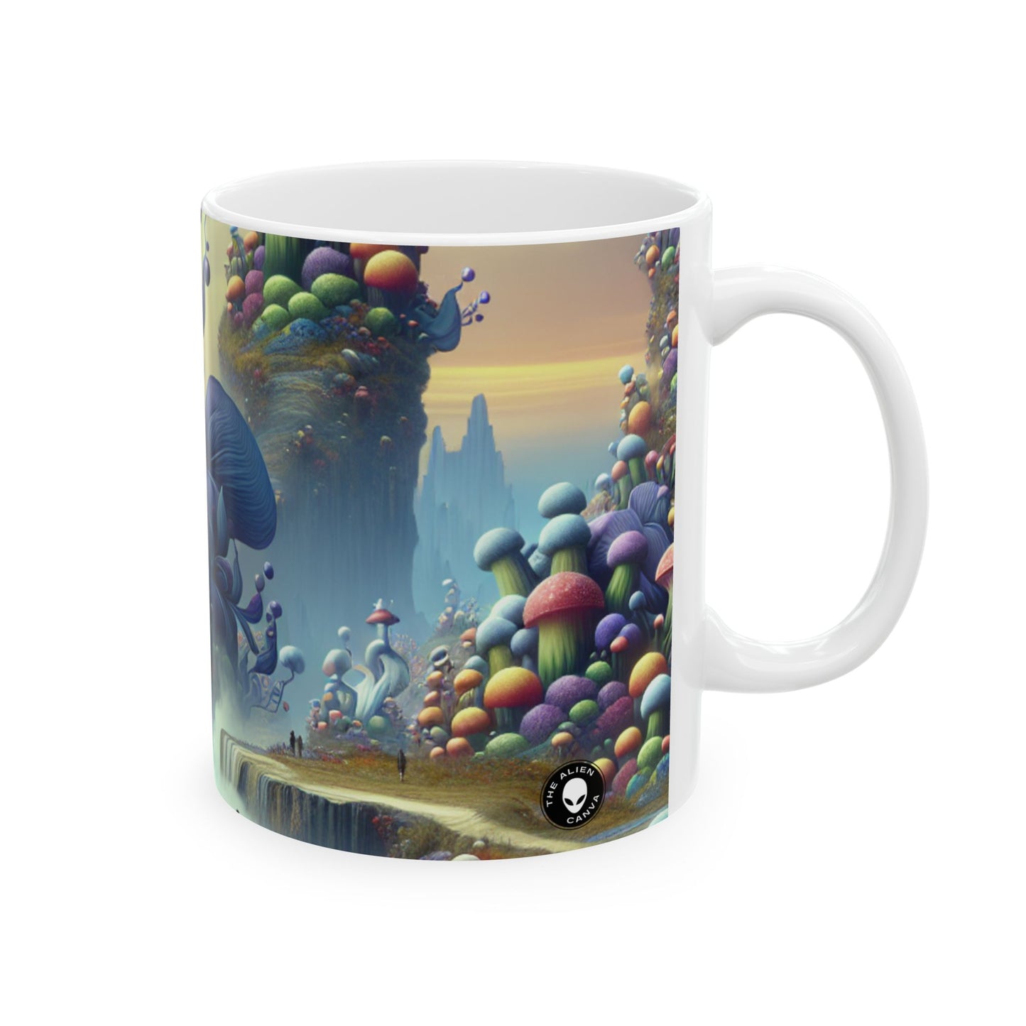 « Flore géante et villages miniatures : un pays des merveilles de rêve » – Tasse en céramique Alien 11 oz