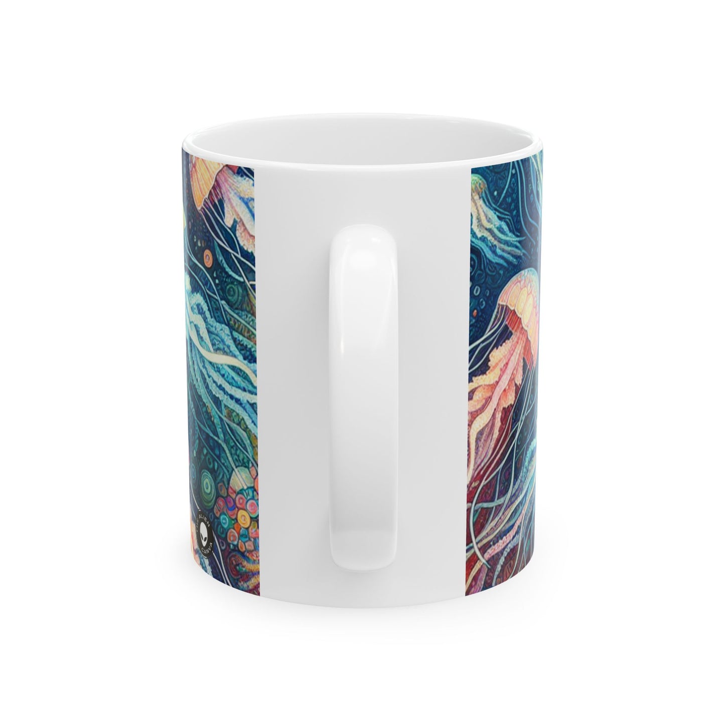 « Danse lumineuse des profondeurs » – Tasse en céramique Alien 11 oz