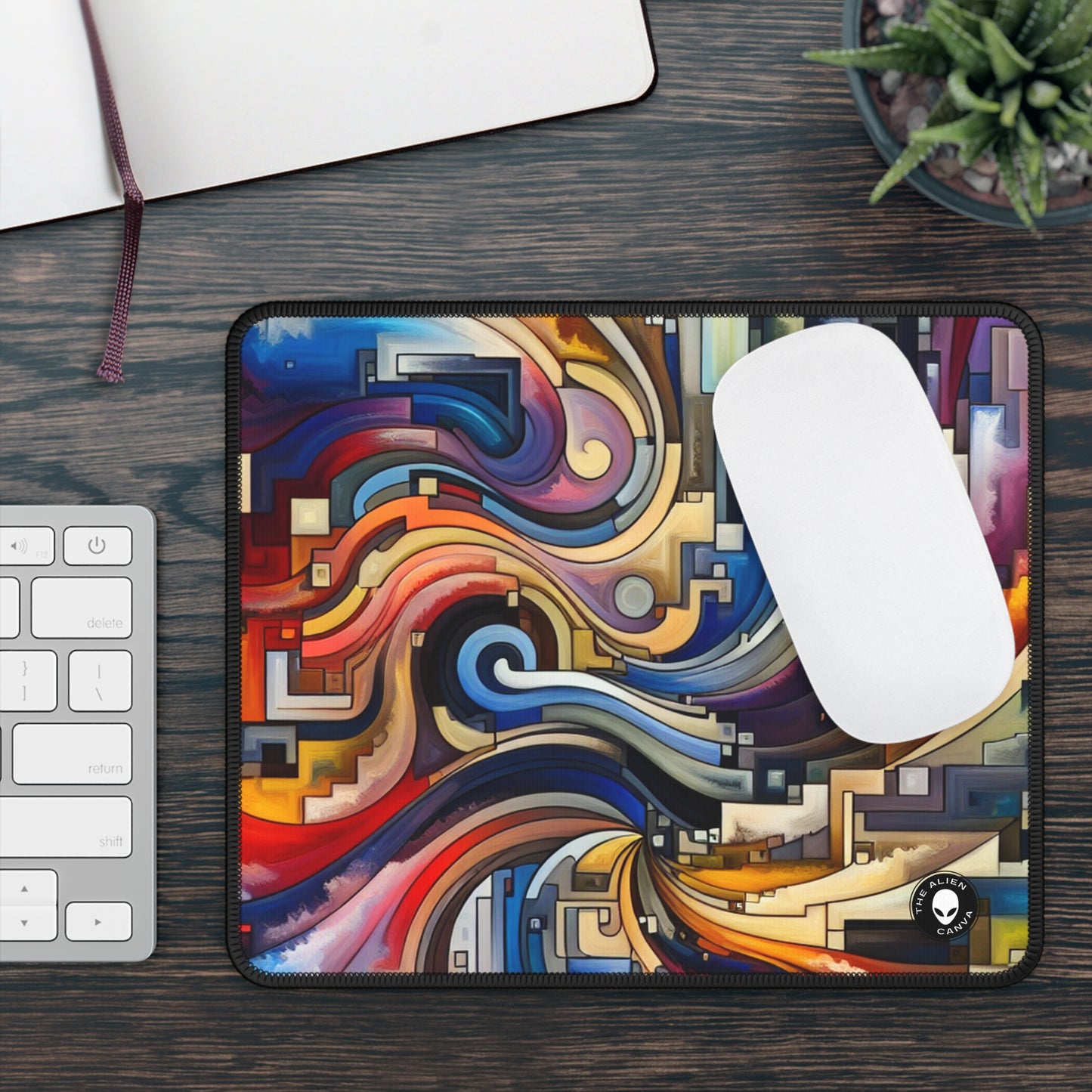 "Serene Blue: Abstract Art with Geometric Shapes" - The Alien Gaming Mouse Pad Abstract Art