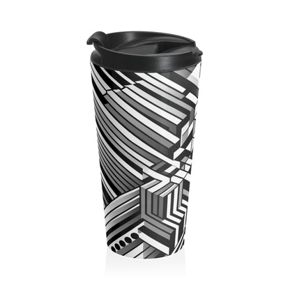 "Perception in Motion: A Mind-Bending Op Art Masterpiece" - The Alien Stainless Steel Travel Mug Op Art