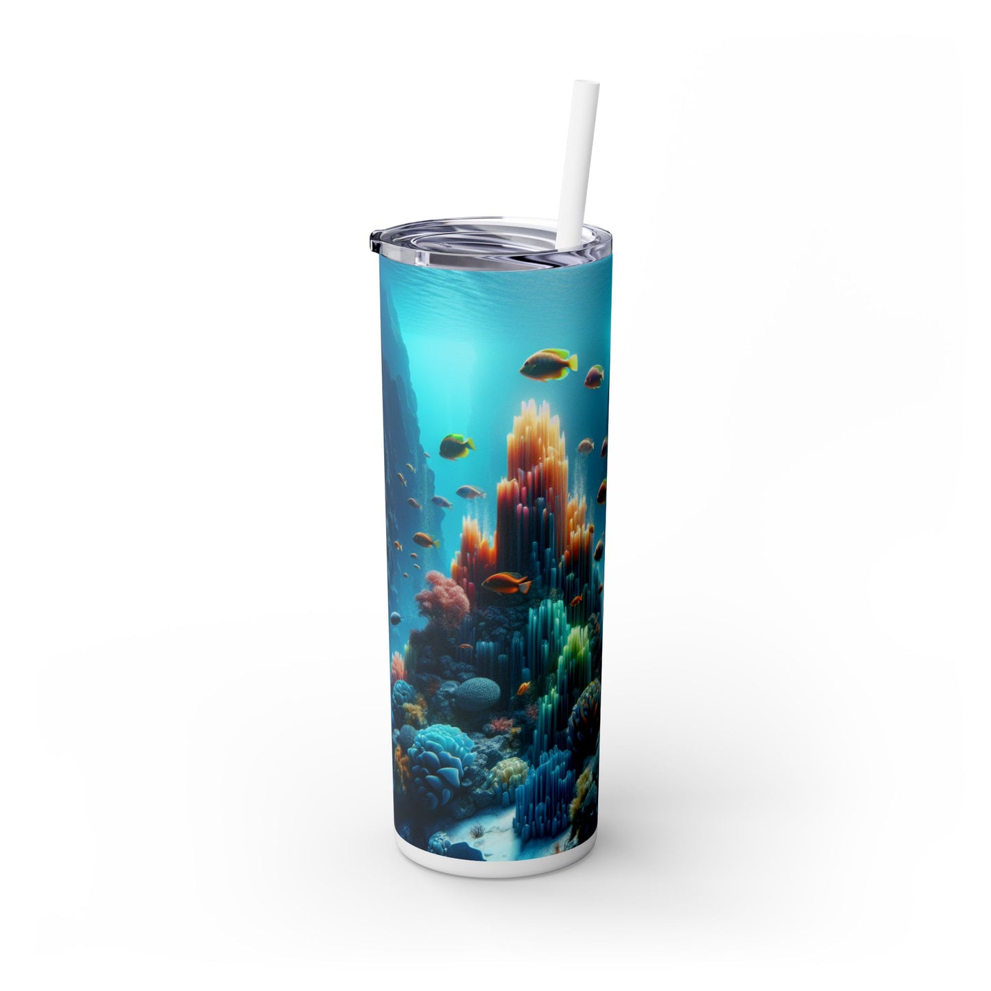 "Neon Reef: una sinfonía surrealista submarina" - Vaso delgado con pajita de 20 oz de Alien Maars®