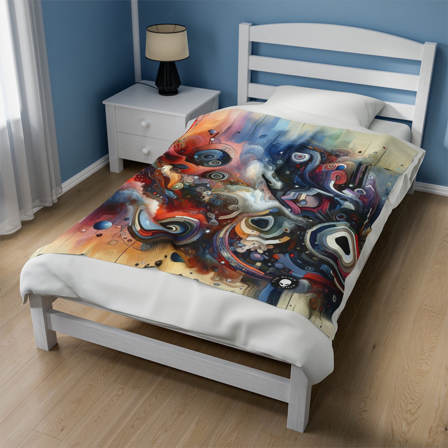 "Temporal Flux: A Surreal Journey through Abstract Shapes and Vibrant Colors" - The Alien Velveteen Plush Blanket Avant-garde Art