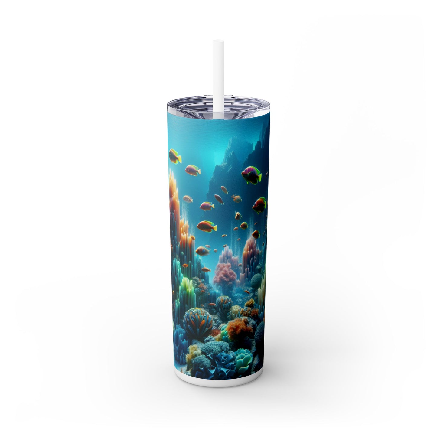 "Neon Reef: una sinfonía surrealista submarina" - Vaso delgado con pajita de 20 oz de Alien Maars®