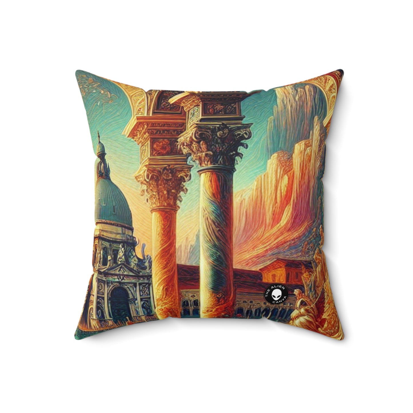 Venetian Dreams: A Fantastical Twist on the Famous Canals- The Alien Spun Polyester Square Pillow Venetian School