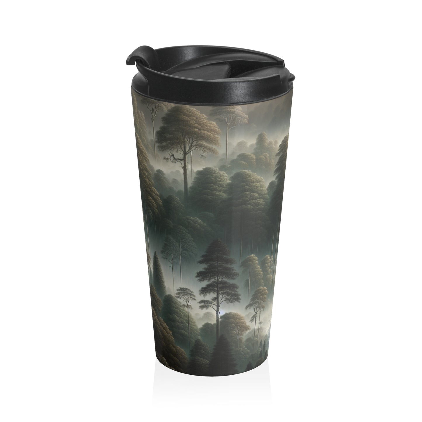 « Misty Forest Retreat » – La tasse de voyage en acier inoxydable Alien