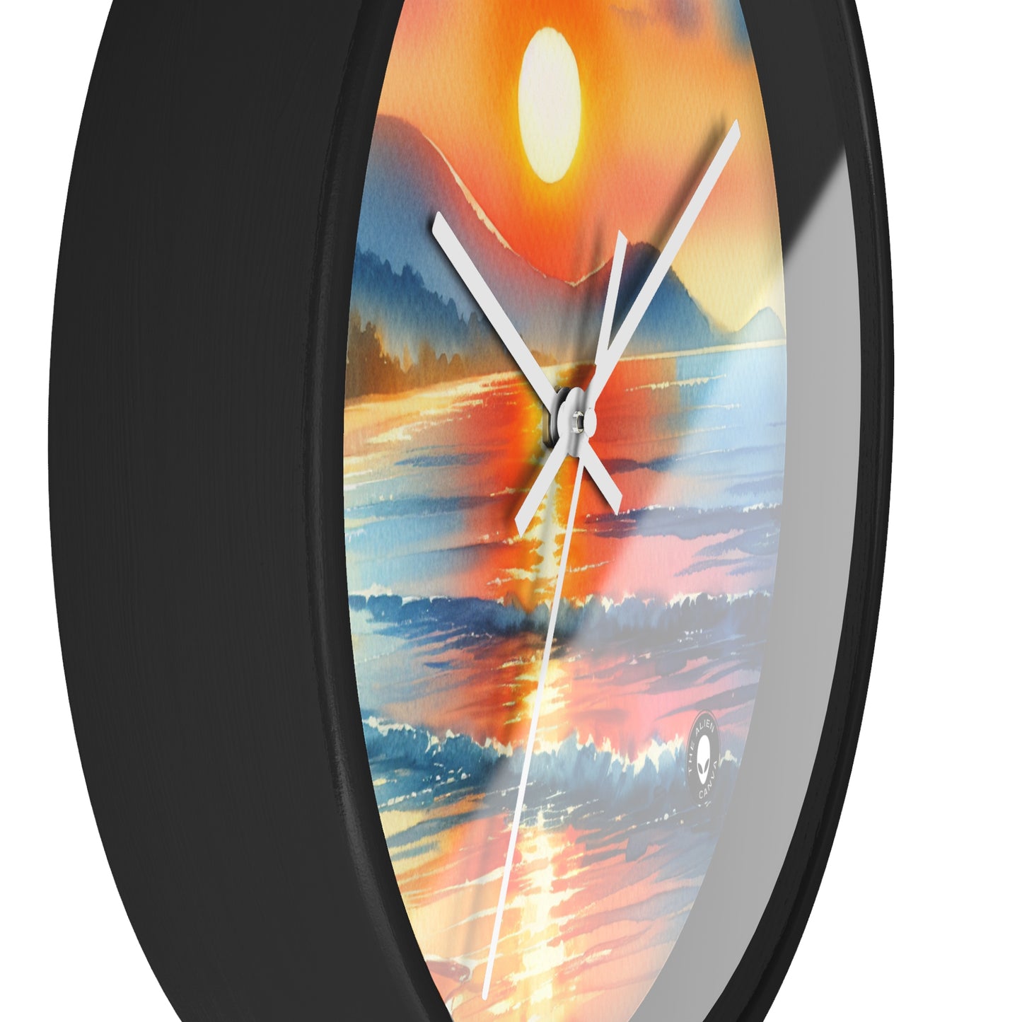 "Lever de soleil sur la plage" - La peinture à l'aquarelle de l'horloge murale extraterrestre