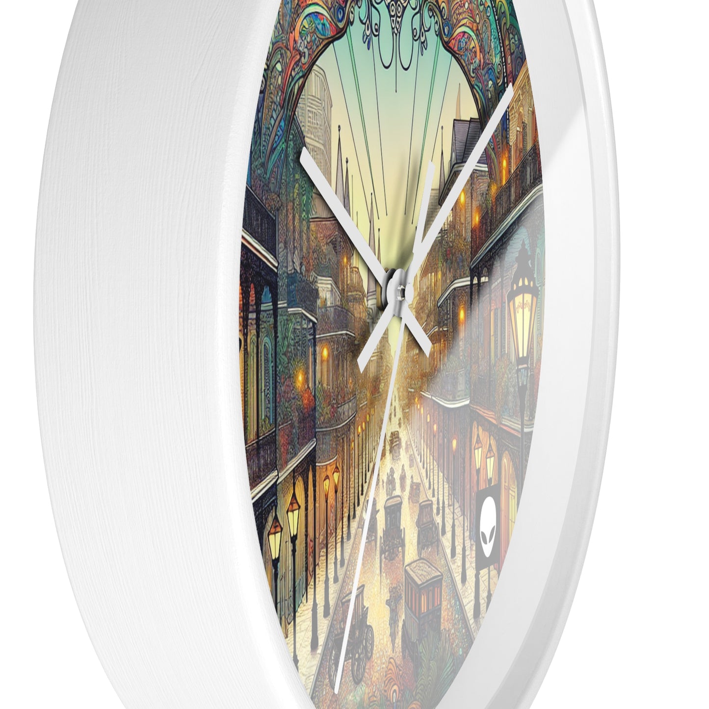 "Vivid Splendor: Una imagen del barrio francés de Nueva Orleans" - El reloj de pared alienígena estilo Art Nouveau