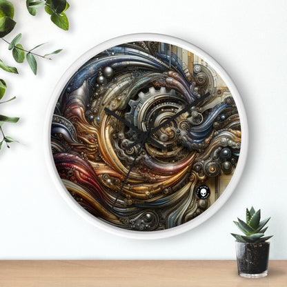 "Paisaje urbano biomecánico: fusión armoniosa" - El reloj de pared alienígena Arte biomecánico