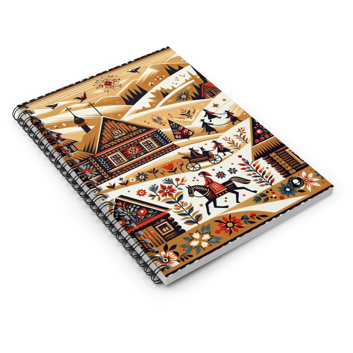 "Ukrainian Village Symphony: A Colorful Folk Art Reflection" - The Alien Spiral Notebook (Ruled Line) Folk Art