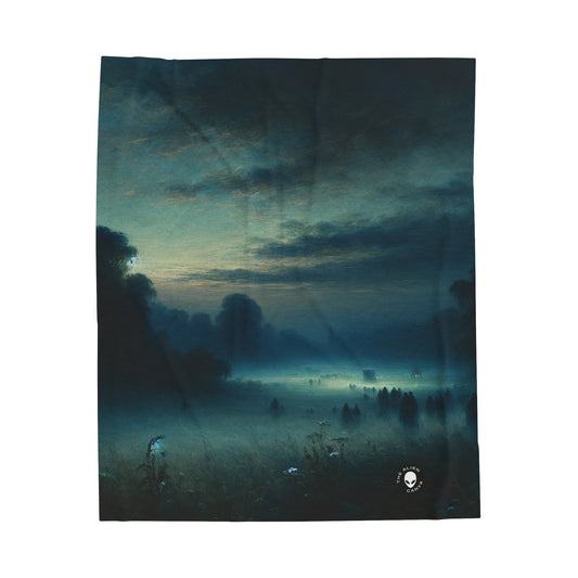 "Misty Twilight : Un voyage tonaliste dans une sérénité silencieuse" - La couverture en peluche Alien Velveteen Tonalism