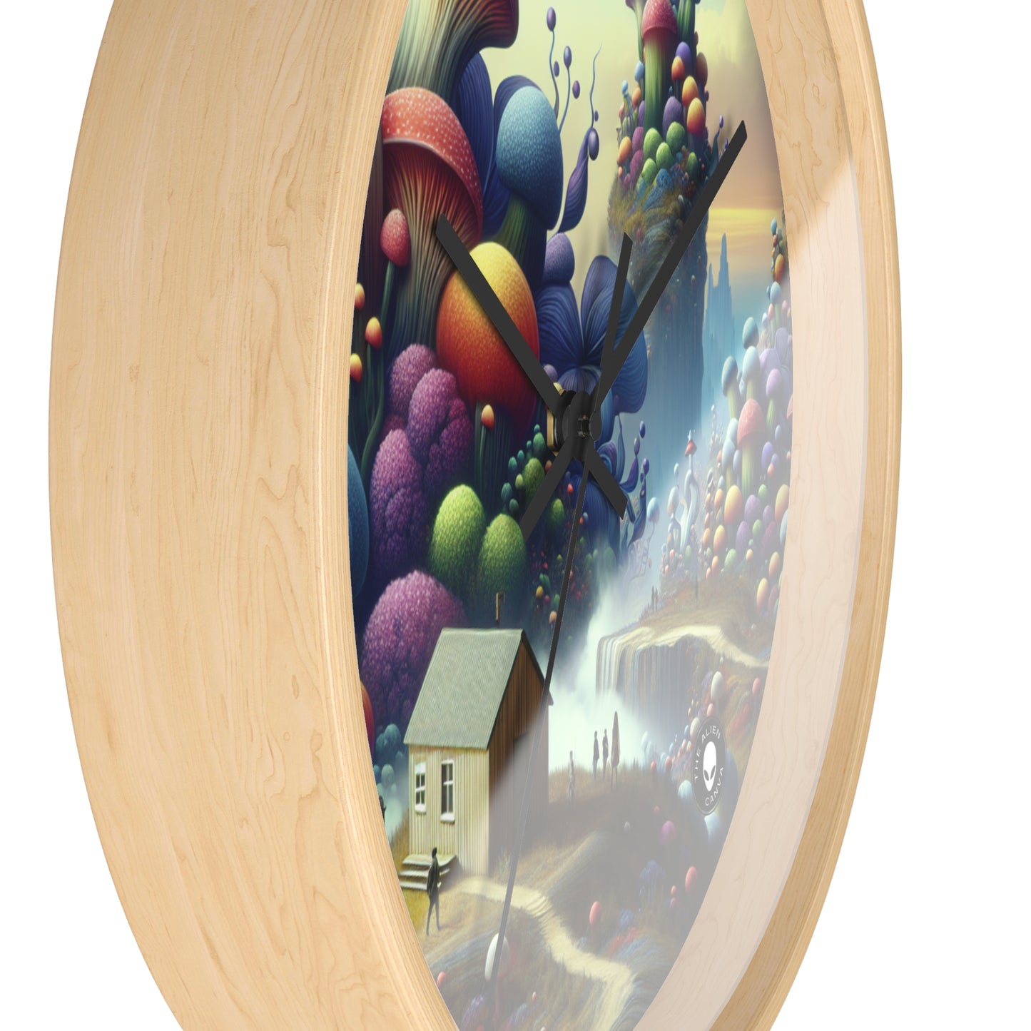 "Giant Flora and Miniature Villages: A Dreamy Wonderland" - The Alien Wall Clock