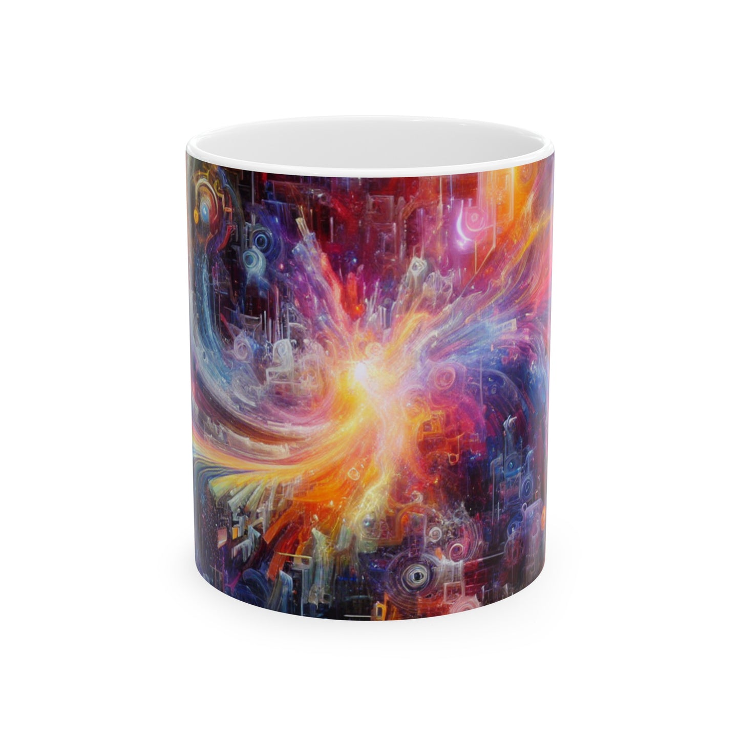 "Chromatic Sundown: Time-Lapse Sky Art" - Taza de cerámica alienígena, 11 oz, vídeo arte