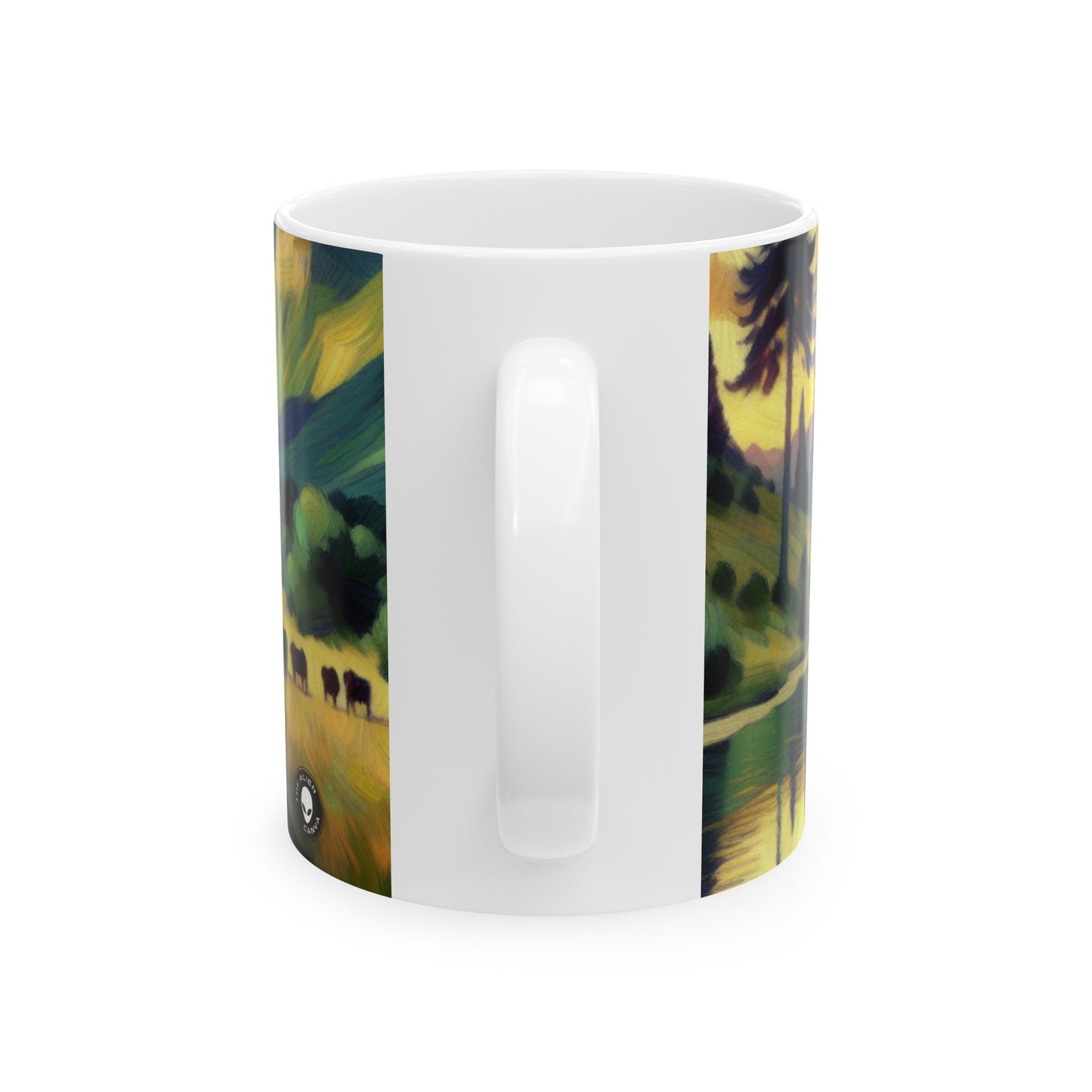 "Crépuscule à la campagne : une peinture postimpressionniste vibrante" - La tasse en céramique Alien 11oz postimpressionnisme