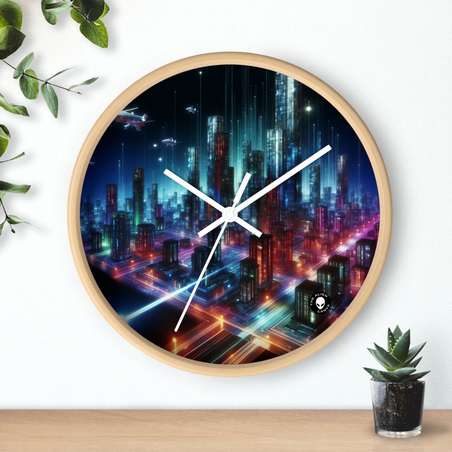 "Neon Skyline: A Futuristic Cityscape" - The Alien Wall Clock