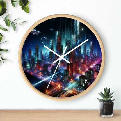 « Neon Skyline : un paysage urbain futuriste » – L'horloge murale Alien