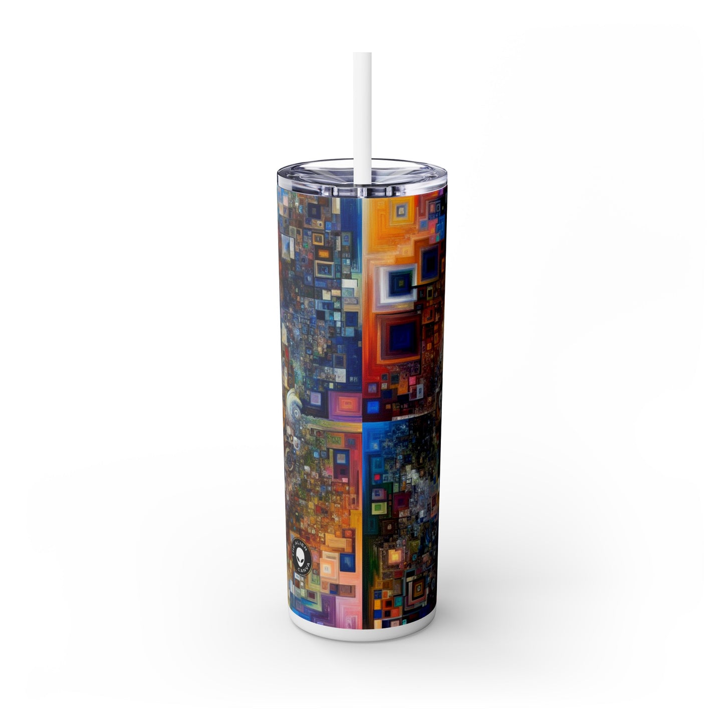 "Perception Distorted: A Postmodern Commentary on Reality" - The Alien Maars® Skinny Tumbler with Straw 20oz Postmodern Art