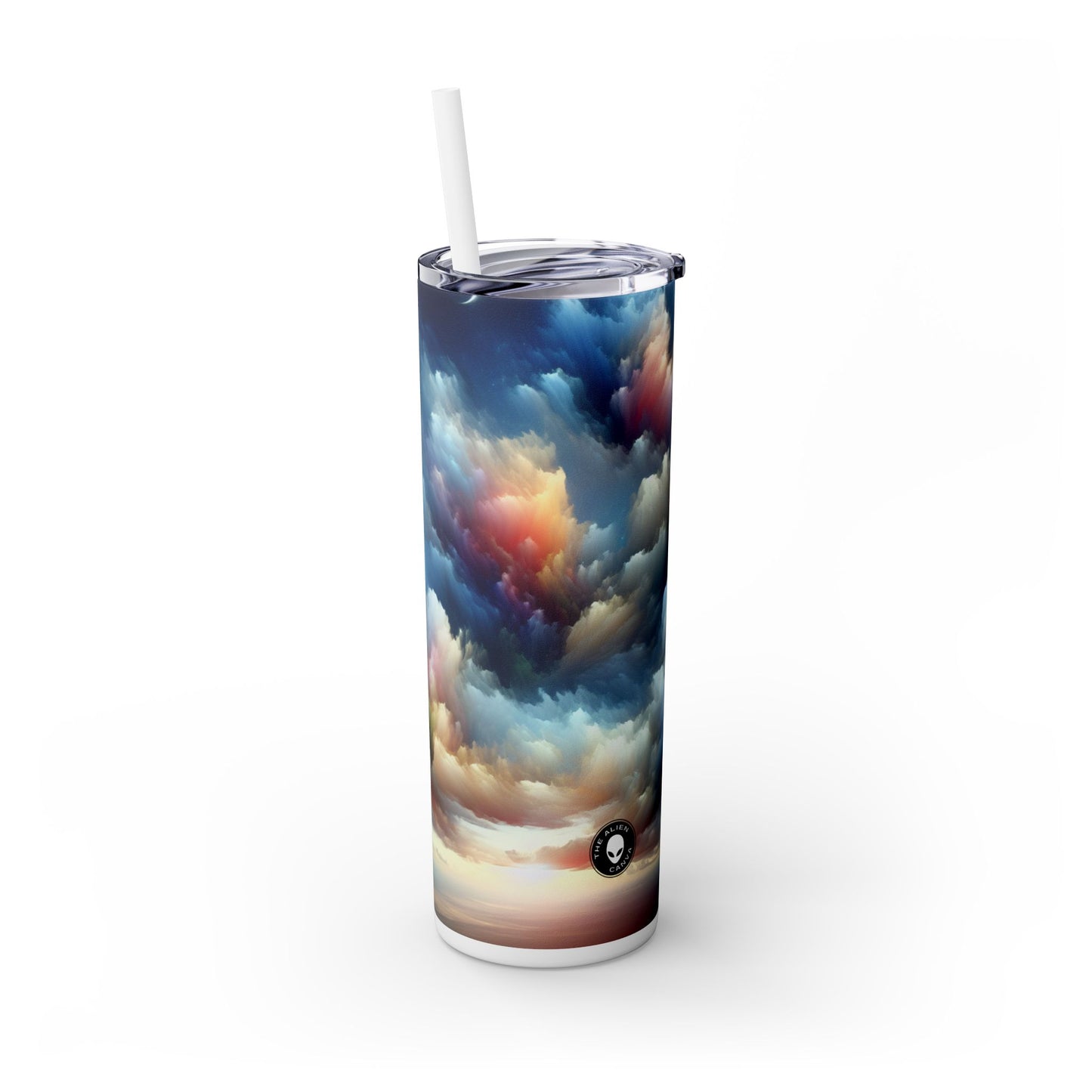 « Rainbow Cloudscape : Un rêve d'aquarelle surréaliste » - The Alien Maars® Skinny Tumbler avec paille 20oz