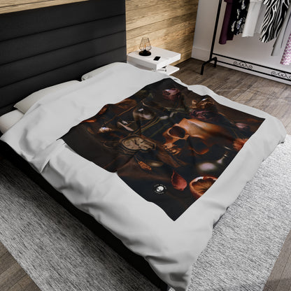 "Belleza fugaz: una vibrante pintura de Vanitas que representa el paso del tiempo y la naturaleza transitoria de la vida" - The Alien Velveteen Plush Blanket Vanitas Painting