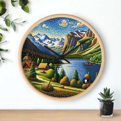 "Tranquil Sunset: A Pointillist Masterpiece of Serene Countryside" - The Alien Wall Clock Pointillism