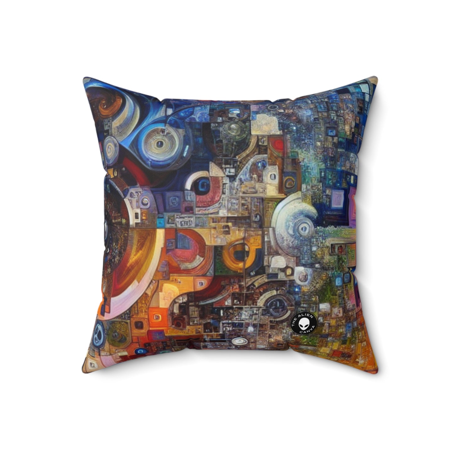 "Perception Distorted: A Postmodern Commentary on Reality"- The Alien Spun Polyester Square Pillow Postmodern Art