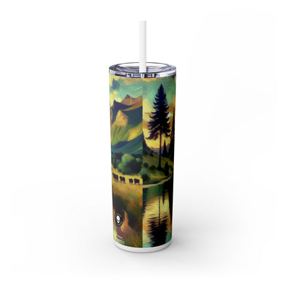 "Dusk in the Countryside: A Vibrant Post-Impressionist Painting" - The Alien Maars® Skinny Tumbler with Straw 20oz Post-Impressionism