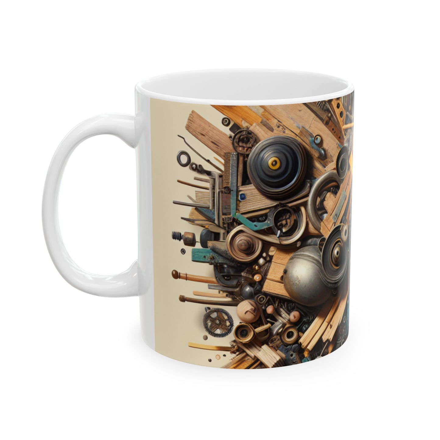 "Nature's Harmony: Assemblage Art with Found Objects" - The Alien Ceramic Mug 11oz Assemblage Art