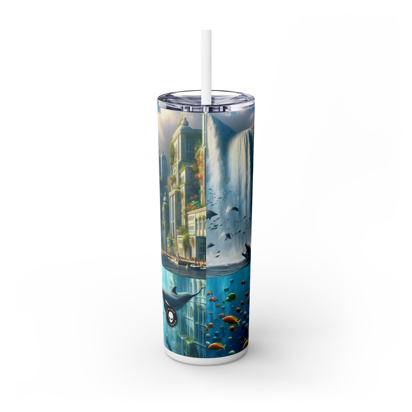 "Ciudad de Atlántida: imaginación desatada" - Vaso delgado con pajita de 20 oz de Alien Maars®