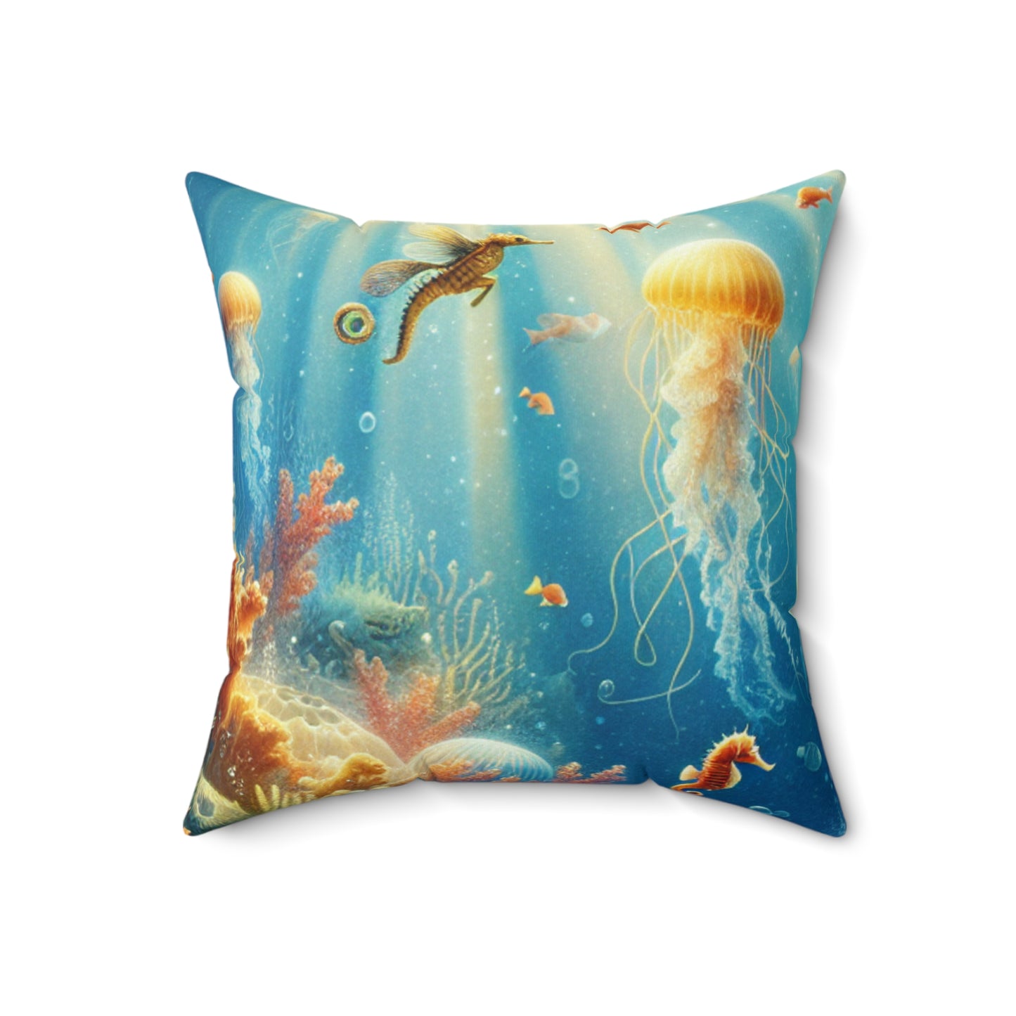 "Sunlit Serenity: A Magical Underwater Realm"- The Alien Spun Polyester Square Pillow