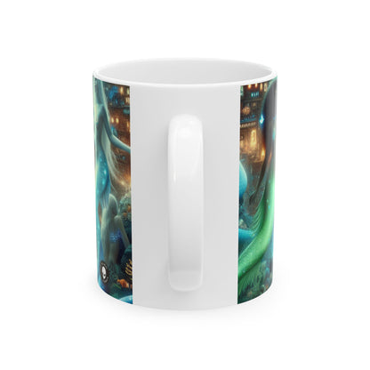 "Profundidades relucientes: la ciudad submarina encantada" - Taza de cerámica alienígena de 11 oz