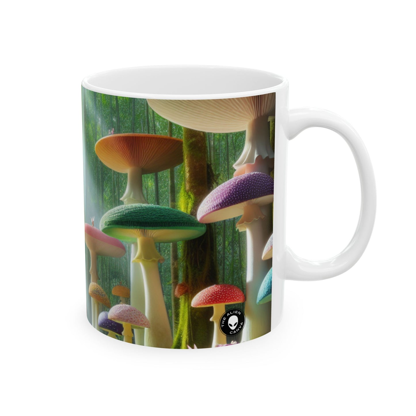 "Bosque de hongos encantado" - Taza de cerámica alienígena de 11 oz