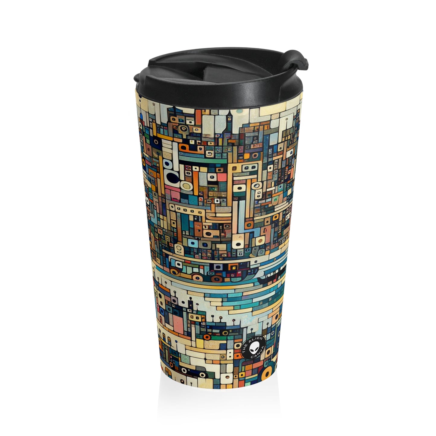 "Neon Nights: Art Brut Reflection of Urban Chaos" - The Alien Stainless Steel Travel Mug Art Brut