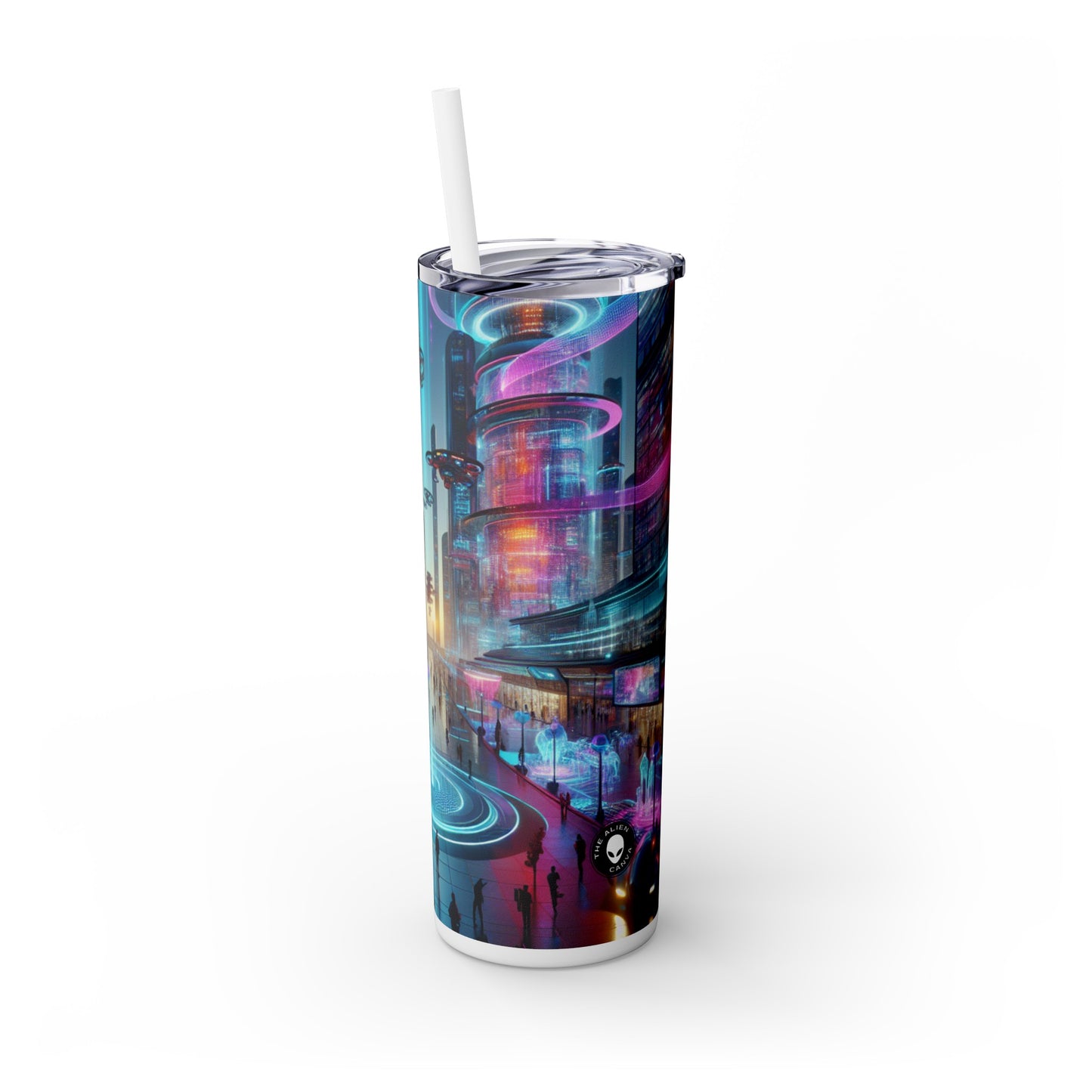 "Digital Evolution: A Technological Art Experience" - The Alien Maars® Skinny Tumbler with Straw 20oz Electronic Art