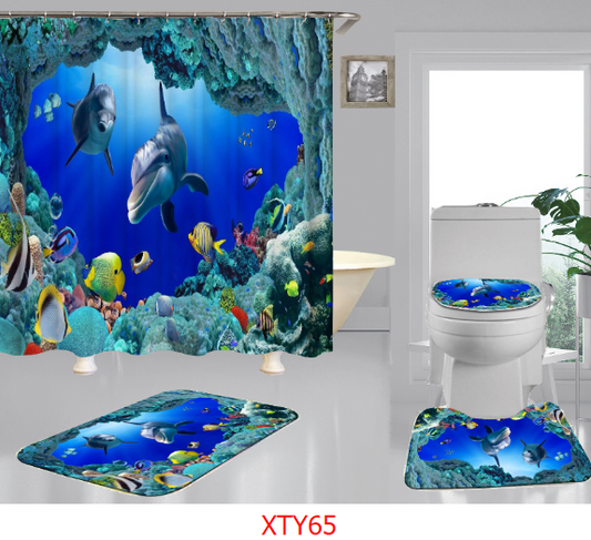 Ocean digital printing shower curtain