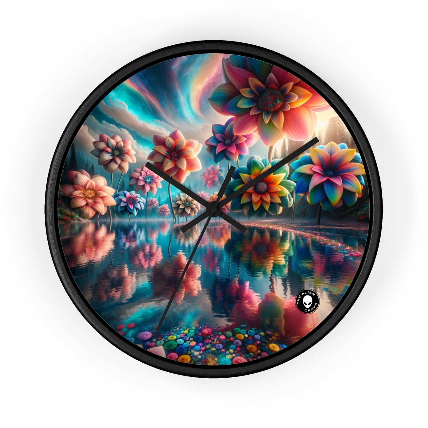 « Eaux enchantées : un pays de rêve floral » – L'horloge murale Alien