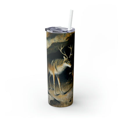 "Chasseur et loup : à la poursuite d'une proie." - The Alien Maars® Skinny Tumbler avec paille 20oz Peinture rupestre