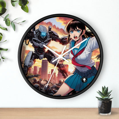 "Chica uniformada salva la ciudad de los invasores". - El reloj de pared alienígena Manga/Anime Art