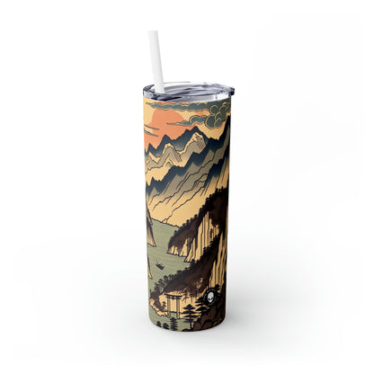 "Sérénité des fleurs de cerisier : un hommage Ukiyo-e captivant à la cérémonie du thé japonaise" - The Alien Maars® Skinny Tumbler with Straw 20oz Ukiyo-e (impression japonaise sur bois)