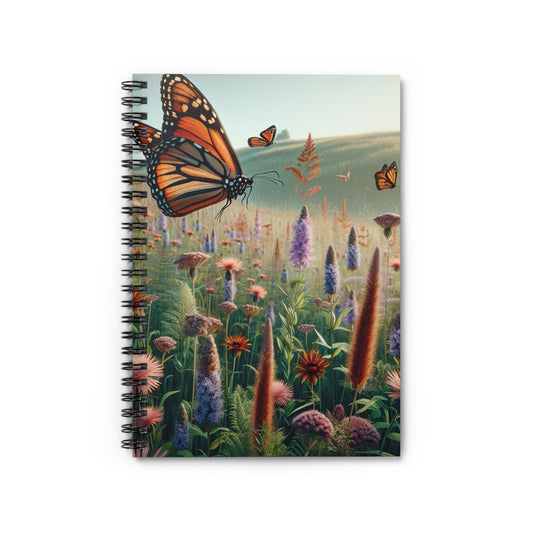« Un monarque dans une prairie de fleurs sauvages » - The Alien Spiral Notebook (Ligne lignée) Style réalisme