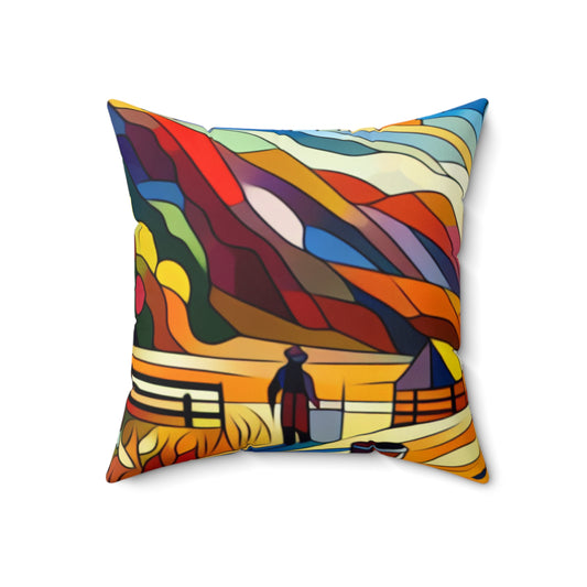 « Paysage urbain futuriste au néon » - L’Alien Spun Polyester Square Pillow Hard-edge Painting