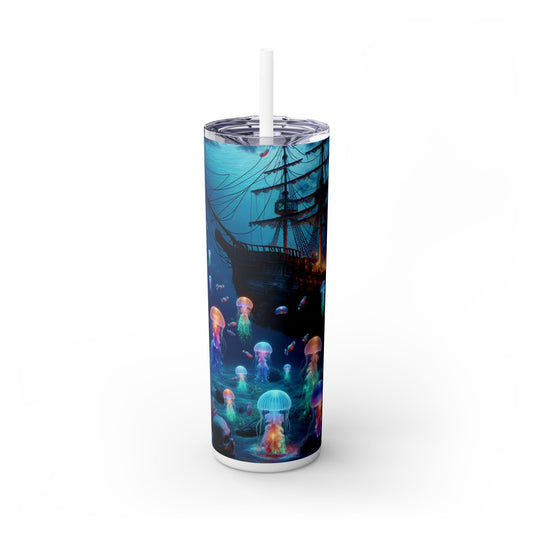 "El paraíso de las medusas resplandecientes: una aventura submarina de ensueño" - Vaso delgado con pajita de 20 oz de Alien Maars®